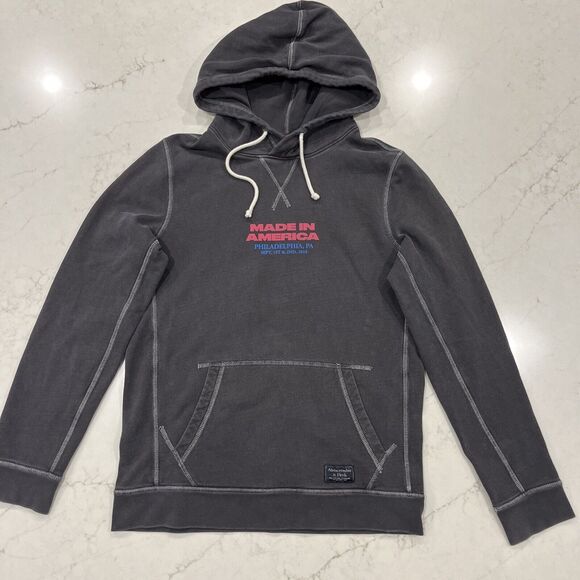 Abercrombie & Fitch X Made In America 2018 Merch Hoodie Sweatshirt USA Gray Sz S - Picture 1 of 12